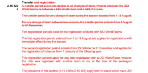 2024年に修正された移籍についてのUCIルール