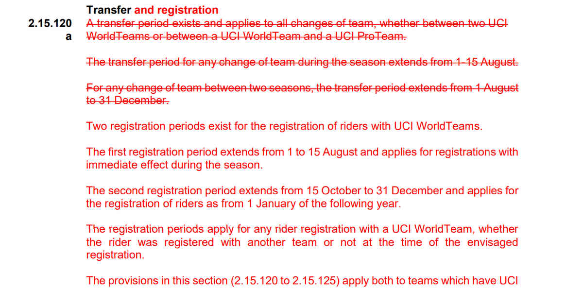 2024年に修正された移籍についてのUCIルール